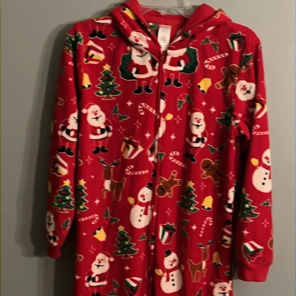 Girl”s size 16 Christmas holiday one piece hoodie cozy comfy pajamas
